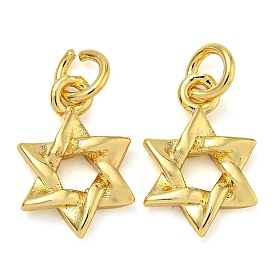 Rack Plating Hexagram Pendants, Lead Free & Cadmium Free, Long-Lasting Plated, with Ring Jump