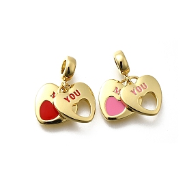 Латунь эмаль подвески, сердце со словом любовь прелести, без свинца и без кадмия, долговечный, стойки покрытие, реальный 18 k позолоченный