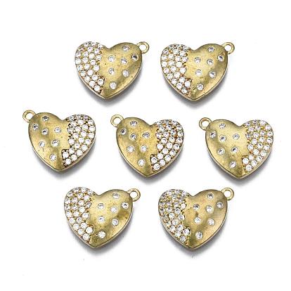 Pendentifs en laiton zircon cubique transparent, brut (non plaqué), avec des anneaux de saut, cœur
