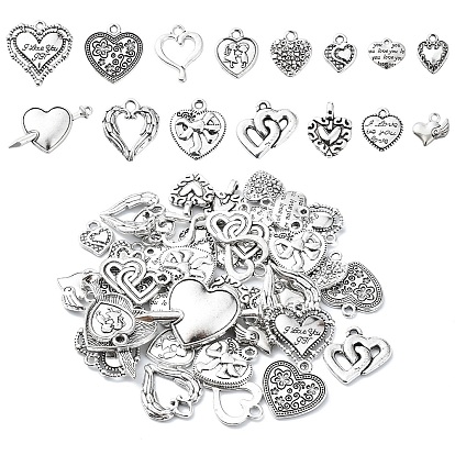 45Pcs 15 Styles Tibetan Styles Alloy Pendants, Mixed Shapes