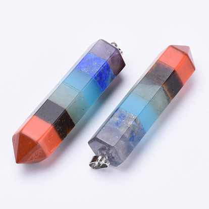 Mixed Stone Pointed Pendants, with Platinum Tone Alloy Finding, Bullet