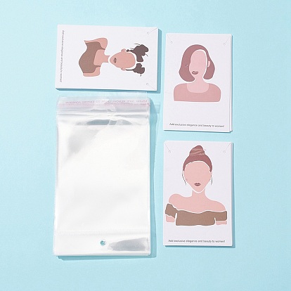 20 картонные карточки для ювелирных изделий, для подвешивания сережек и ожерелий, прямоугольные, Женская модель, с 30 целлофановыми пакетами OPP