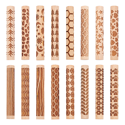 16 pièces 16 styles rouleau à pâtisserie en bois, pour la cuisson de biscuits gaufrés, ustensile de cuisine