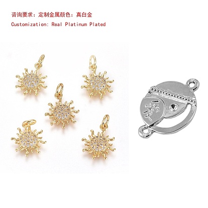 Pendentifs en laiton zircon cubique transparent, soleil, avec anneau de saut, crémaillère plaquage