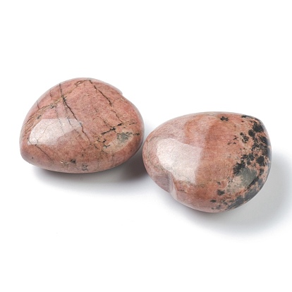 Natural Rhodonite Heart Love Stone, Pocket Palm Stone for Reiki Balancing