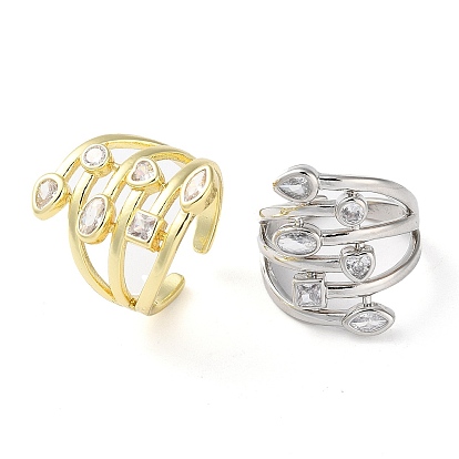 Экологически чистое латунное кольцо-манжета с микро-паве и прозрачным цирконием для женщин, долговечный, без свинца и без кадмия