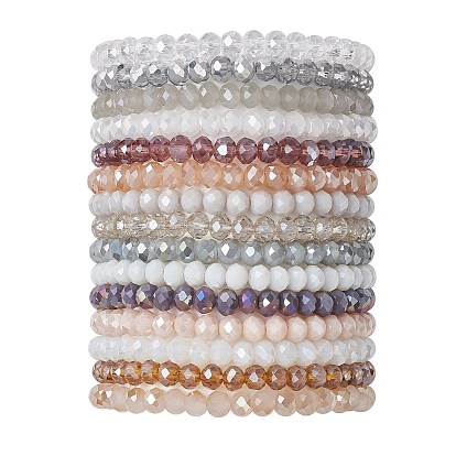 15шт. браслеты из гальванизированных стеклянных бусин, рондель, граненые