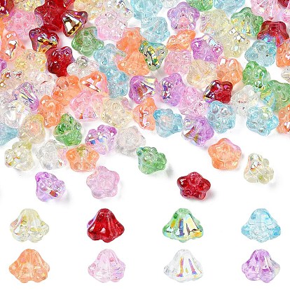 160Pcs 8 Colors Electroplate Glass Beads, Flower, Pearlized, Half Plated