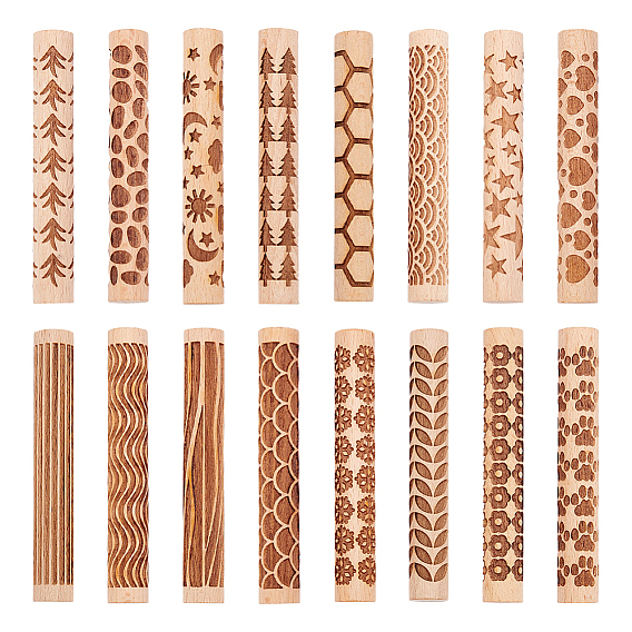16 piezas 16 estilos rodillo de madera, para hornear galletas en relieve, herramienta de cocina