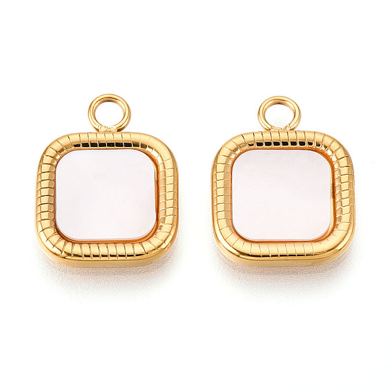 304 квадратные подвески из натуральной ракушки из нержавеющей стали, цвет морской раковины, ионное покрытие (ip)