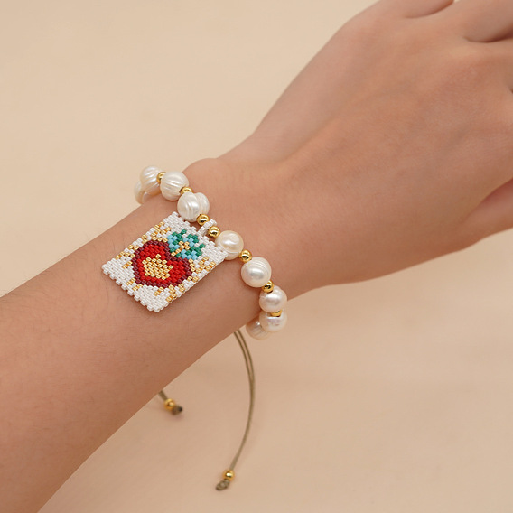 Летние браслеты ручной работы из стеклянных бусин с подвесками, искусственный жемчуг бусины плетеные браслеты из бисера для женщин, прямоугольные