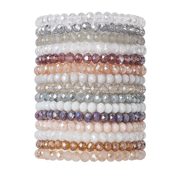 15шт. браслеты из гальванизированных стеклянных бусин, рондель, граненые