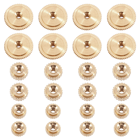 24Pcs 3 Styles Brass Clock Nut, Flat Round