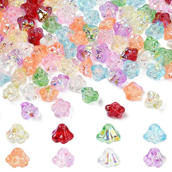 160Pcs 8 Colors Electroplate Glass Beads, Flower, Pearlized, Half Plated