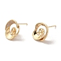 Golden Brass Micro Pave Cubic Zirconia Stud Earring Findings, Earring Settings for Half Drilled Beads