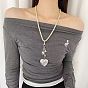 Alloy Floral Heart Locket Pendant Twisted Polyester Cord Necklaces for Women, with Imitation Shell