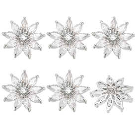6шт. 1-отверстия из сплава с микропаве, прозрачные пуговицы на хвостовике из кубического циркония, цветок