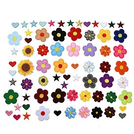 71 шт. цветы, звезды и сердца, вышитые нитками на ткани/пришитые нашивки, термоклей, аппликации из ткани
