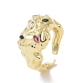Colorful Cubic Zirconia Horse Eye Open Cuff Ring, Brass Jewelry for Women, Cadmium Free & Lead Free