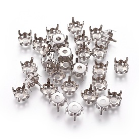 201 Stainless Steel Sew on Prong Settings, Rhinestone Claw Settings, Flat Round