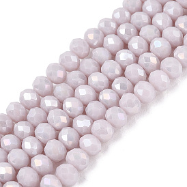 Electroplated Opaque Solid Color Glass Beads Strands, Rondelle, AB Color Plated, Faceted