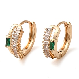 Brass Hoop Earrings for Women, with Glass, Hollow Rectangle