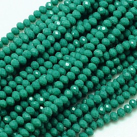 Opaque Solid Color Crystal Glass Rondelle Beads Strands, Faceted, 4x3mm, Hole: 1mm, about 139pcs/strand, 15.7 inch