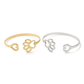 Hollow Dog Paw Print & Heart 304 Stainless Steel Cuff Bangles for Women