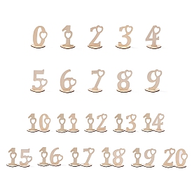 Poplar Wood Table Numbers, with Holder Base, Perfect for Wedding, Party, Events or Catering Decoration, Number 1~20