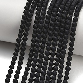 Frosted Natural Black Agate(Dyed & Heated) Beads Strands, Smooth Round, Grade AB+