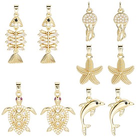 10 шт 5 стили латунные подвески из микропаве с фианитом, разнообразные