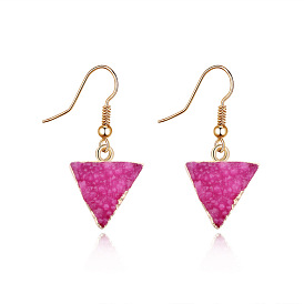 Natural Stone-Inspired Triangle Resin Earrings with Vintage Charm