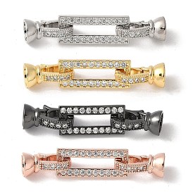 Brass Pave Clear Cubic Zirconia Fold Over Clasps, Lead Free & Cadmium Free, Long-Lasting Plated, Rack Plating, Rectangle