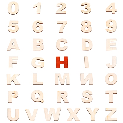 Wood Cabochons, Laser Cut Wood Shapes, Undyed, Alphabet, Letter A~Z and Number 0~9