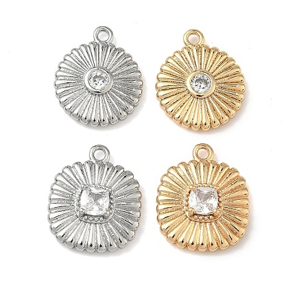 Подвески из латуни с микропаве из кубических цирконий с рифленой отделкой, долговечный, плоский круглый/квадратный брелок