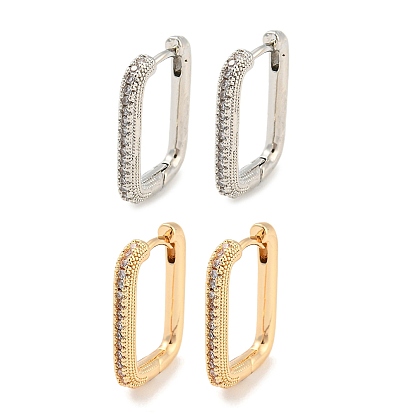 Серьги-кольца из латуни с цирконием, прямоугольные