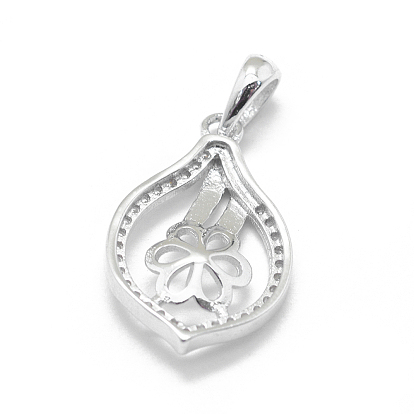 925 Sterling Silver Pendant Bails, with Cubic Zirconia, For Half Drilled Beads, Flower