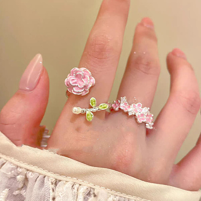 Manchette ouverte en alliage émaillé pour femmes, fleur