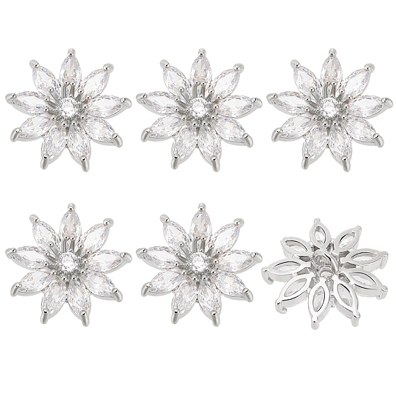 6шт. 1-отверстия из сплава с микропаве, прозрачные пуговицы на хвостовике из кубического циркония, цветок