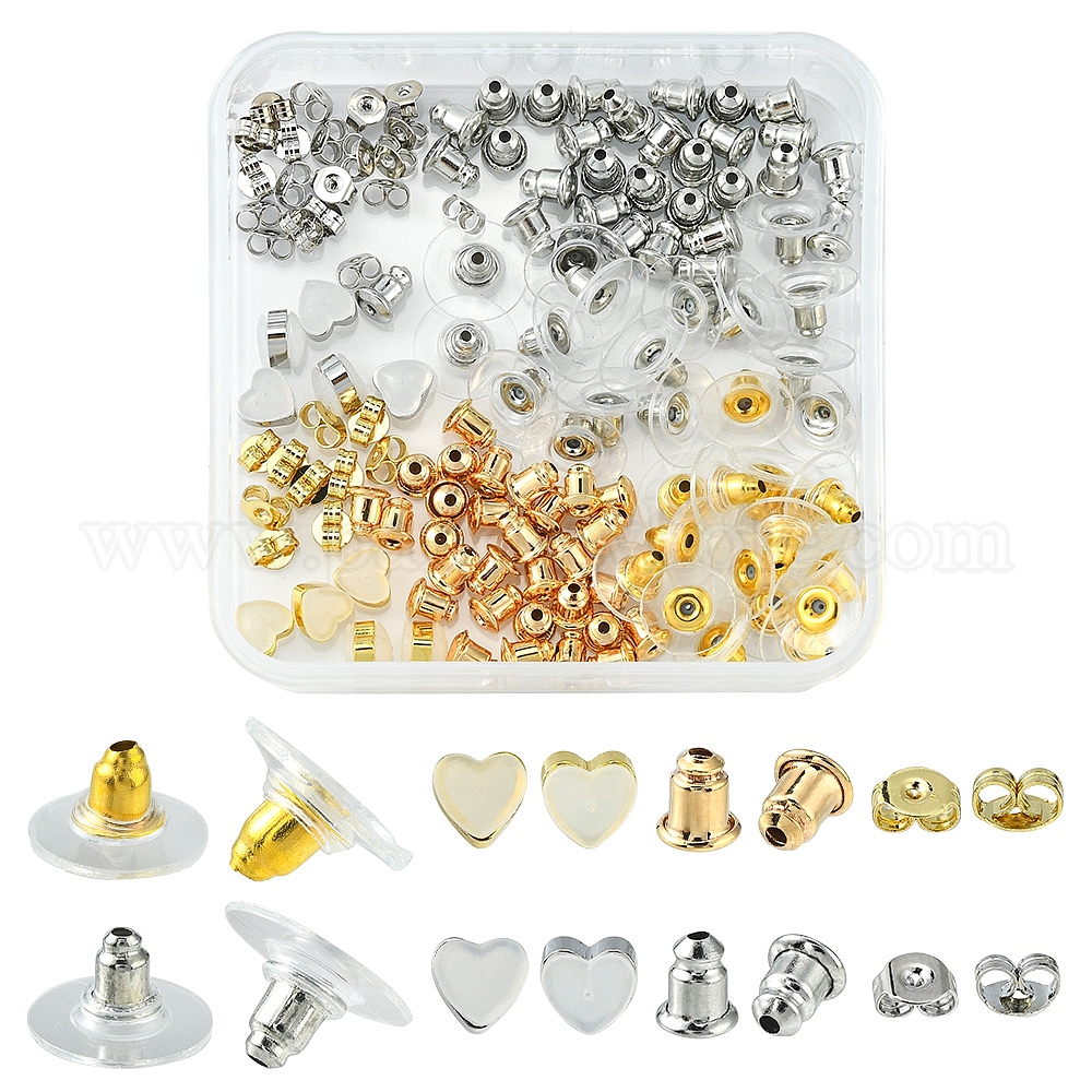 China Factory 142Pcs 8 Style Brass & Silicone Earring Nuts, Friction &  Bullet & Clutch Earring Backs 5~11x4~11x2.5~7mm in bulk online 