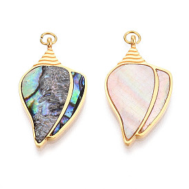 304 подвески из натуральной ракушки из нержавеющей стали, подвески-ракушки с соединительными кольцами, реальный 18 k позолоченный, ионное покрытие (ip)