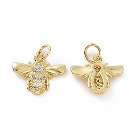 Brass Micro Pave Cubic Zirconia Charms, Real 18K Gold Plated, with Jump Ring, Insects