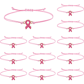 12шт. браслеты из сплава, регулируемые браслеты из плетеного шнура из полиэстера для женщин, осведомленности ленты