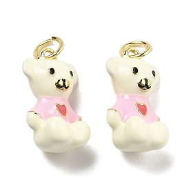 Латунь эмаль подвески, без кадмия, без никеля и без свинца, с прыжковых колец, мишка с сердечками, реальный 18 k позолоченный