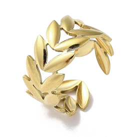304 Stainless Steel Open Finger Cuff Ring, Leaf