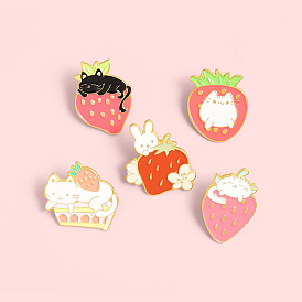 Cute Strawberry Cat Brooch Pin with Cake Bag Charm Badge Accessory