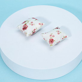 Мини тканевые подушки с цветочным узором, аксессуары для украшения миниатюрного кукольного домика
