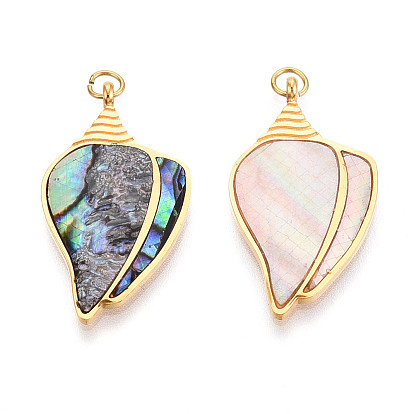 304 подвески из натуральной ракушки из нержавеющей стали, подвески-ракушки с соединительными кольцами, реальный 18 k позолоченный, ионное покрытие (ip)