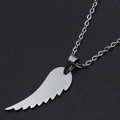 201 Stainless Steel Pendant Necklaces, with Cable Chains and Lobster Claw Clasps, Wing