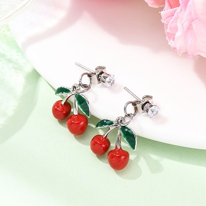 Серьги-гвоздики с эмалью из вишневого сплава, с четким кубического циркония